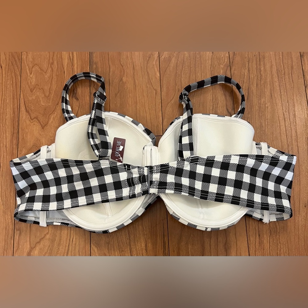 NWT ADORE ME 44D Vivien Contour Plus Underwire Bikini Top White Black Gingham - Picture 6 of 11